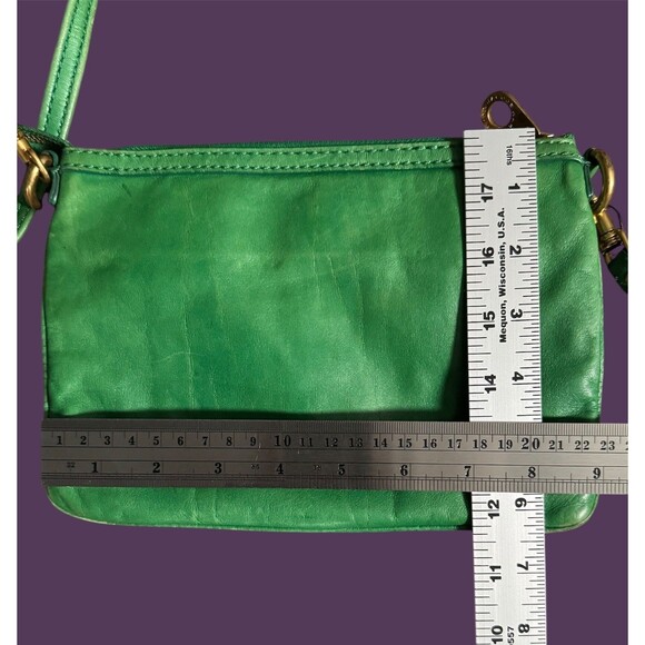 Marc by Marc Jacobs Green Leather Crossbody Purse Bag Turn Lock Brass Zipper - Picture 5 of 9